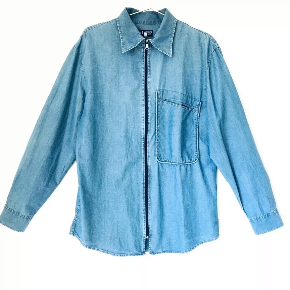 Armani Jeans Cotton Denim Zip Up Front LS Shirt